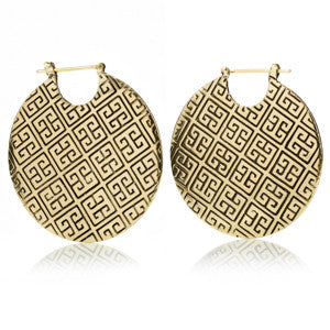 Mandala Jewellery - Massive Patterned Disk Brass Hoop Earrings (Pair)