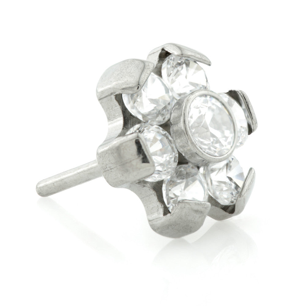 Titanium Threadless 6 Petal Gem Flower