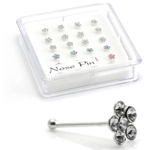 20x Silver Gem Flower Straight Ball Back in Box
