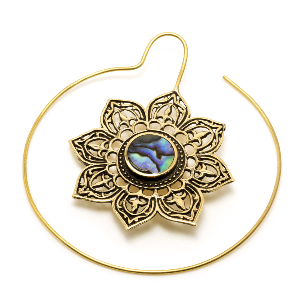 1x Brass Ear Weight Mandala with Abalone