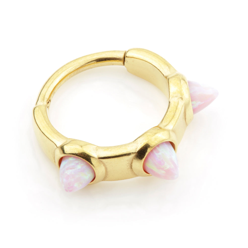 24K Gold Steel Hinged 3 Cones Opal Hinge Ring 1.2mm