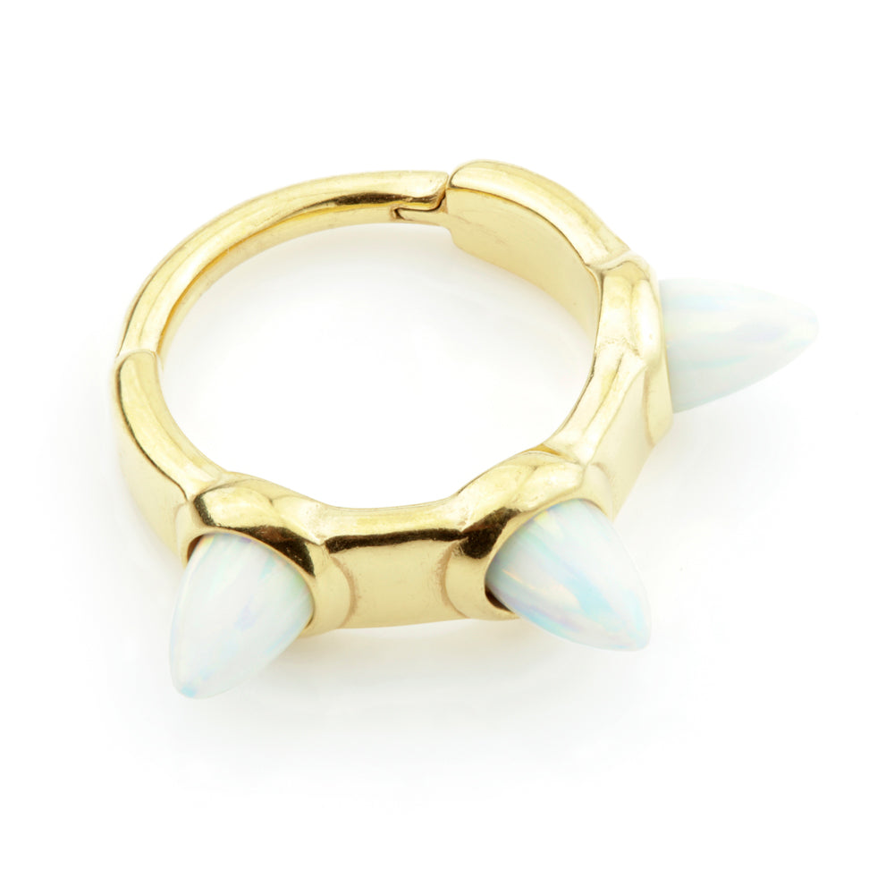 24K Gold Steel Hinged 3 Cones Opal Hinge Ring 1.2mm