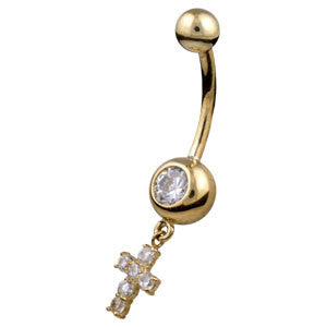 9ct Drop Cross Belly Bar