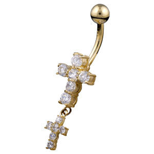 9ct Large Cross Drop Belly Bar