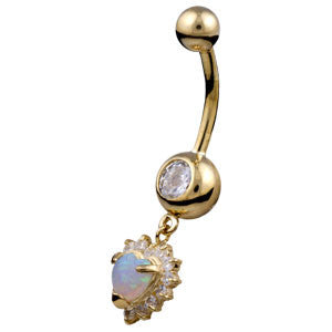 9ct Opal Heart Belly Bar