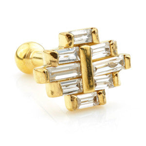 Baguette Cluster Gem 24K Gold PVD Steel Microbar