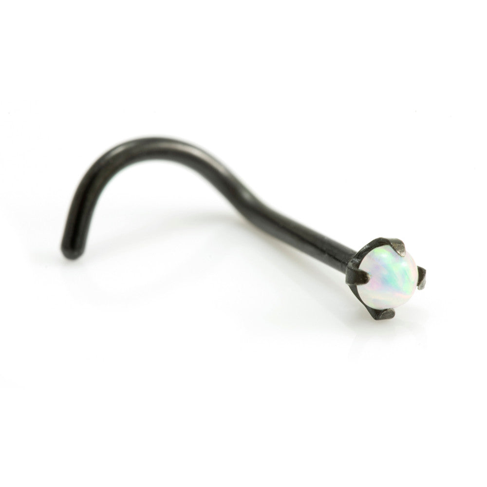Black PVD Opal Prong Nose Stud - BKOPALNS2