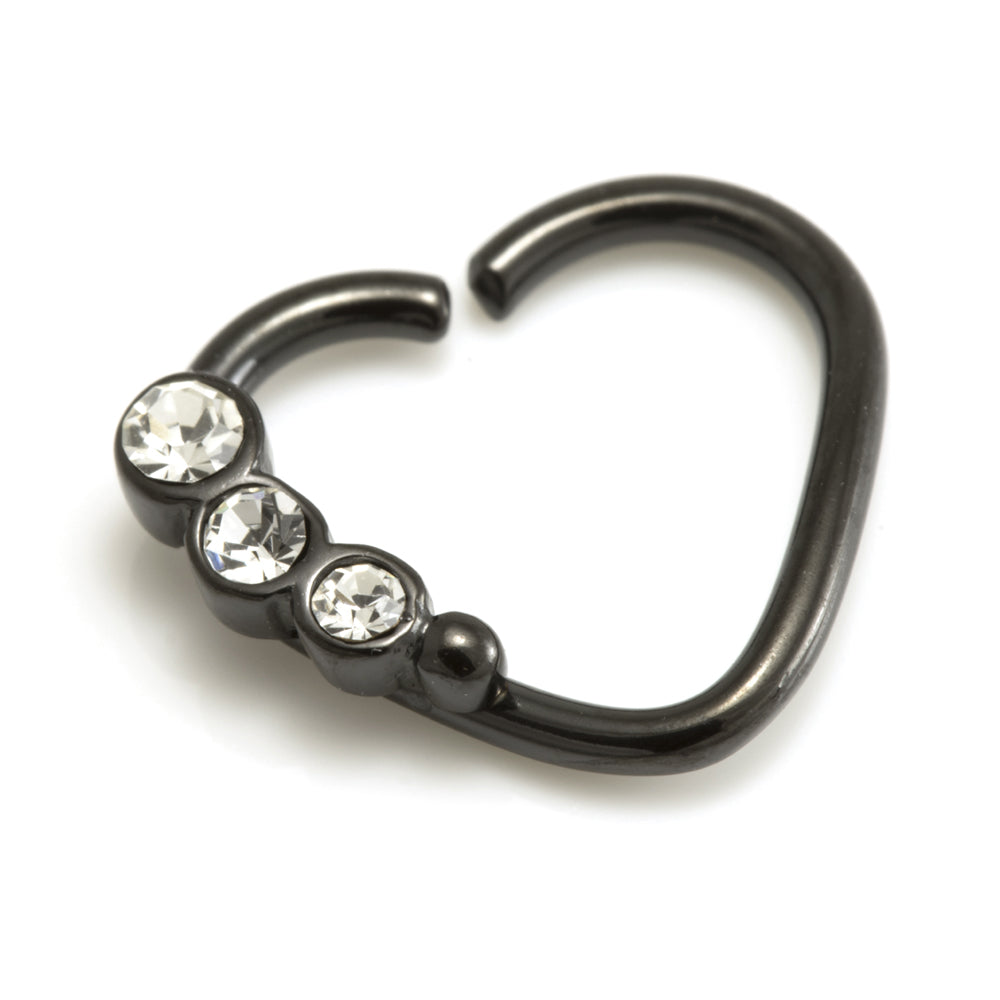 Black Steel Crystal Gem Heart Ring