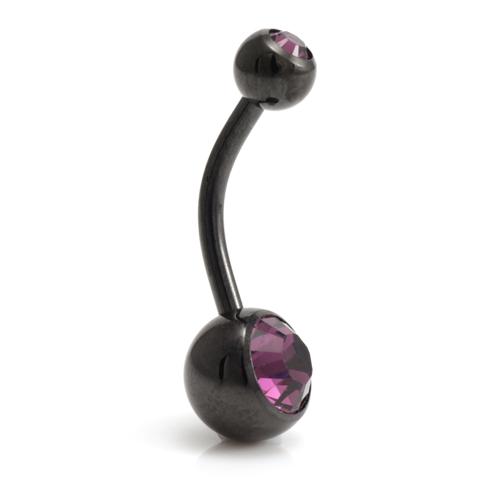 Black Steel Double Jewelled Navel Bar