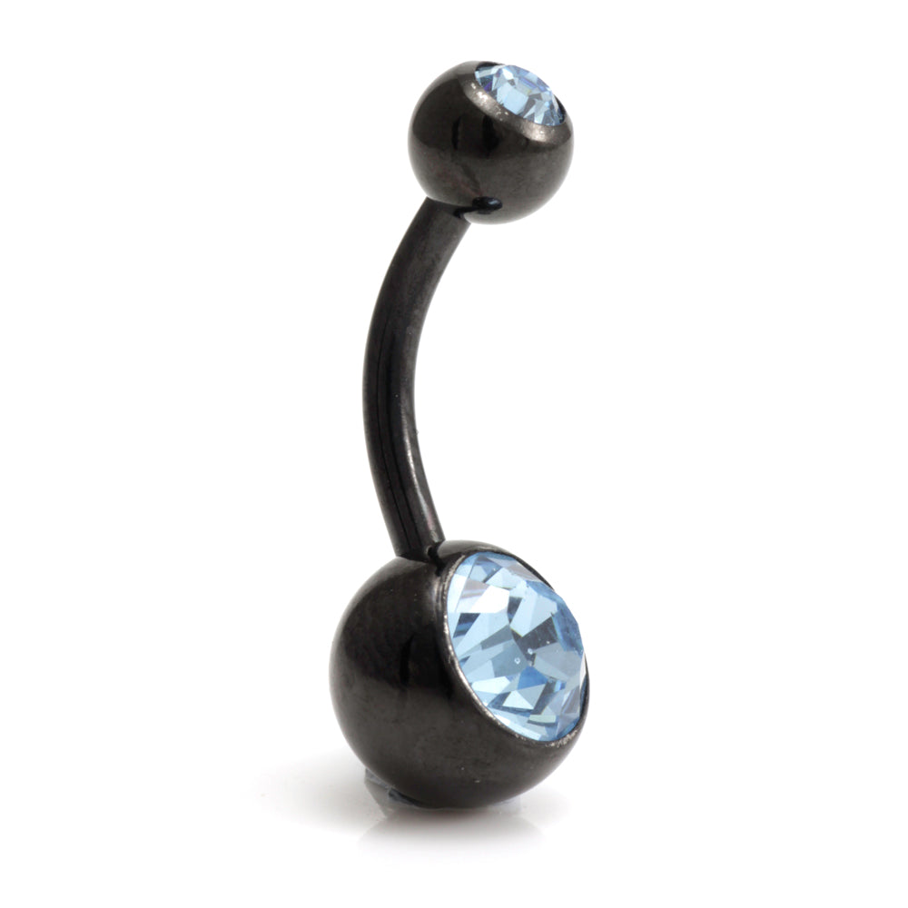 Evil Black Ti External Thread Double Jewelled Navel Bar