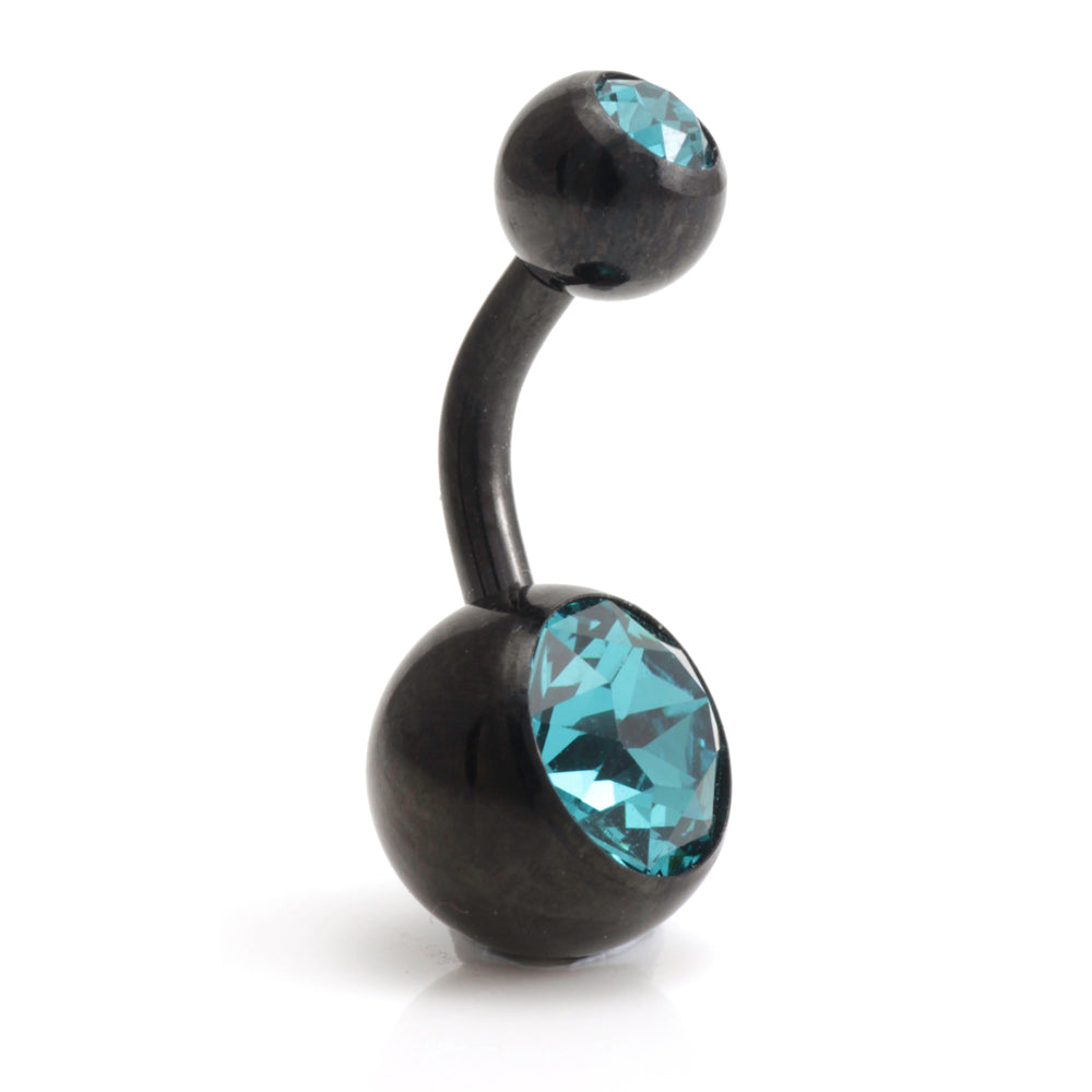 Black Steel Double Jewelled Navel Bar