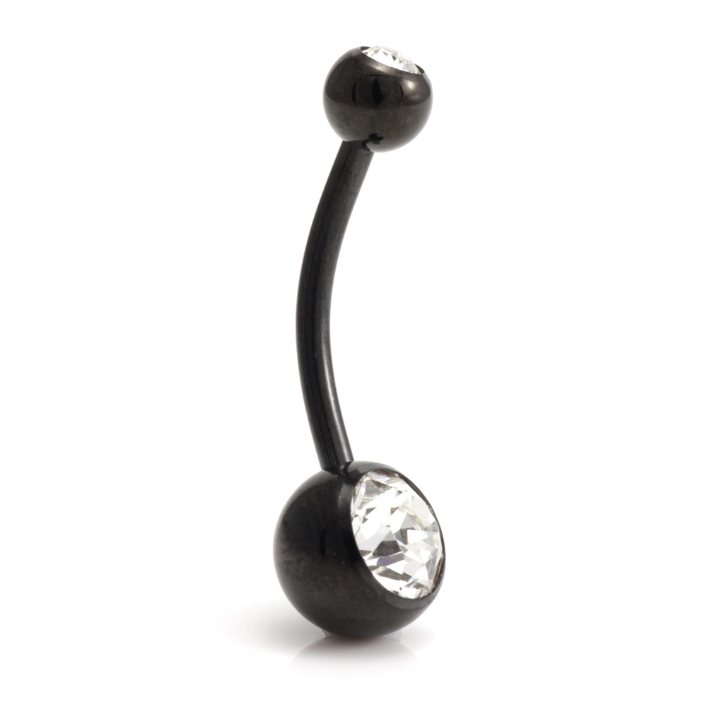 Black Steel Double Jewelled Navel Bar
