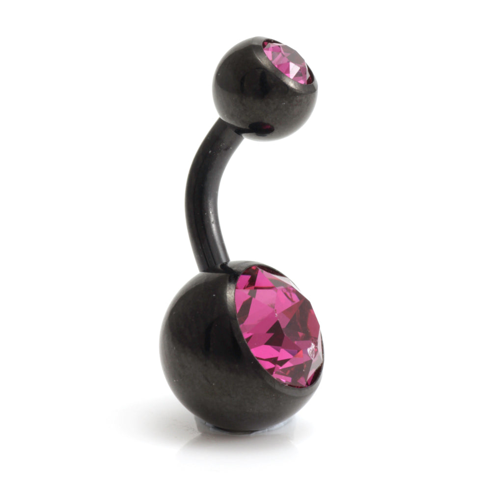 Black Steel Double Jewelled Navel Bar
