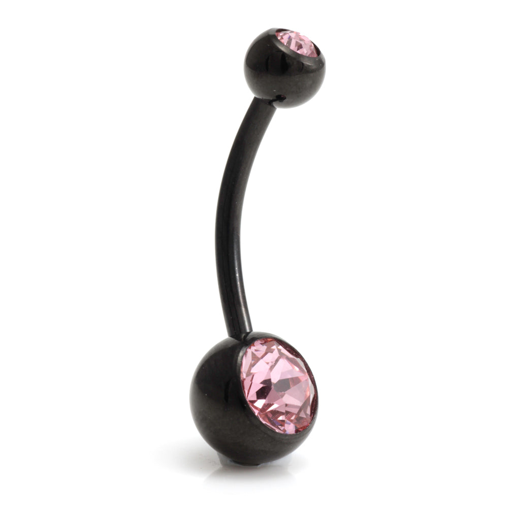 Black Steel Double Jewelled Navel Bar