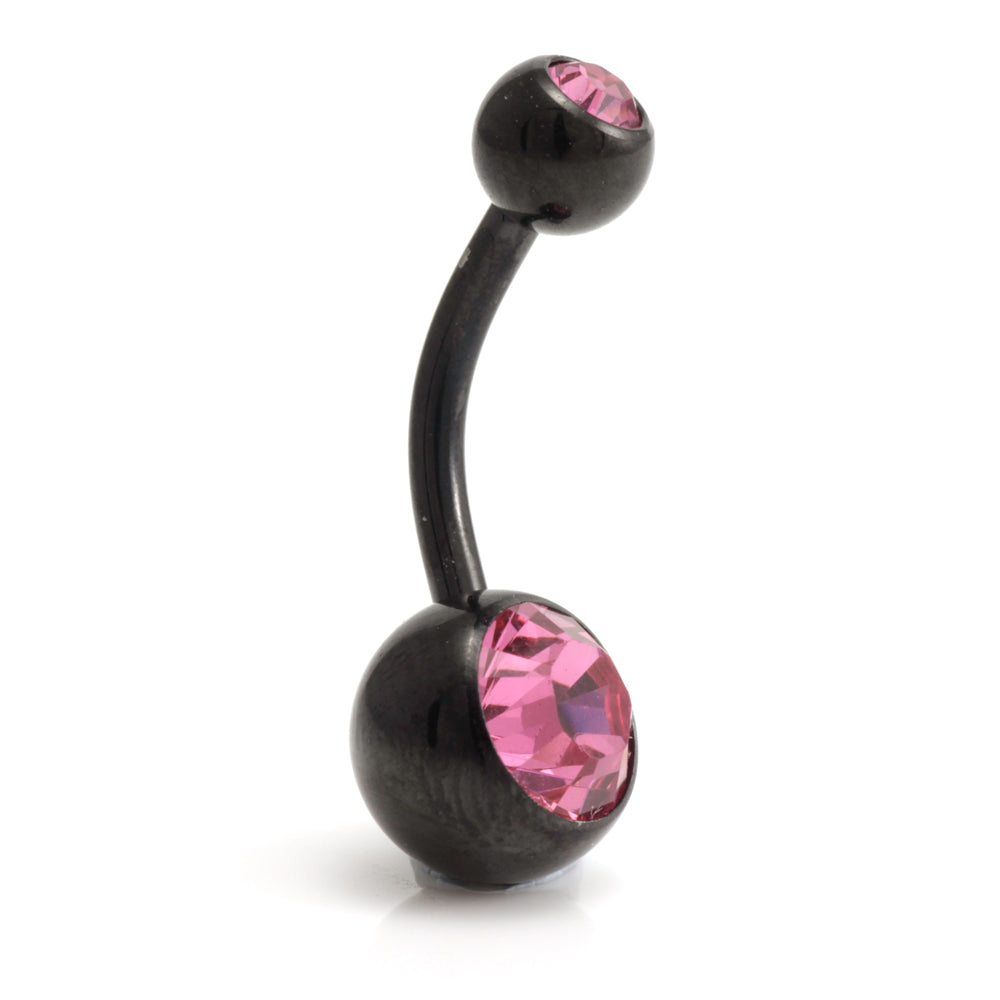 Black Steel Double Jewelled Navel Bar
