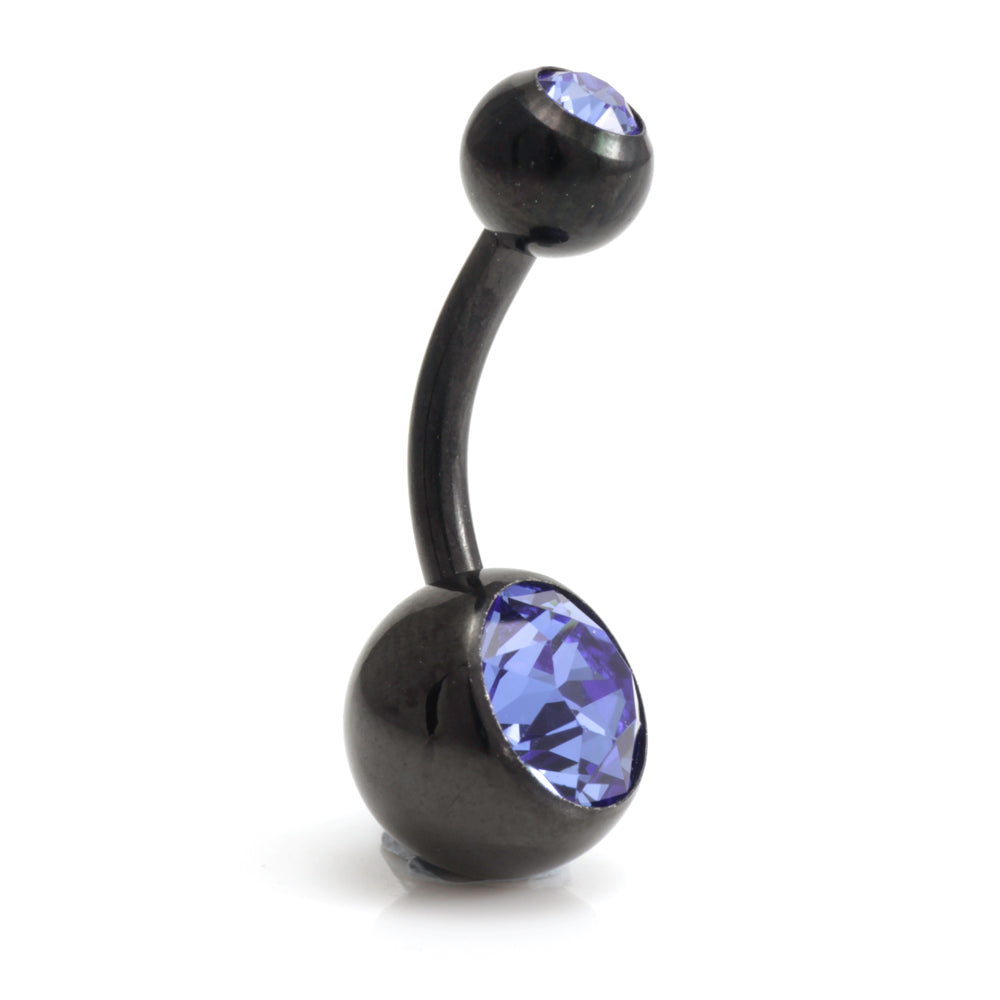 Black Steel Double Jewelled Navel Bar