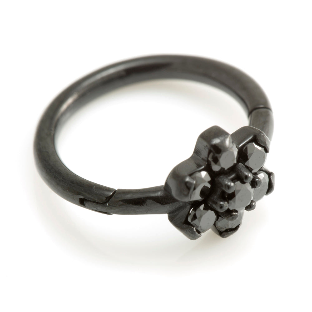 Black Steel Flower Gem Hinged Ring