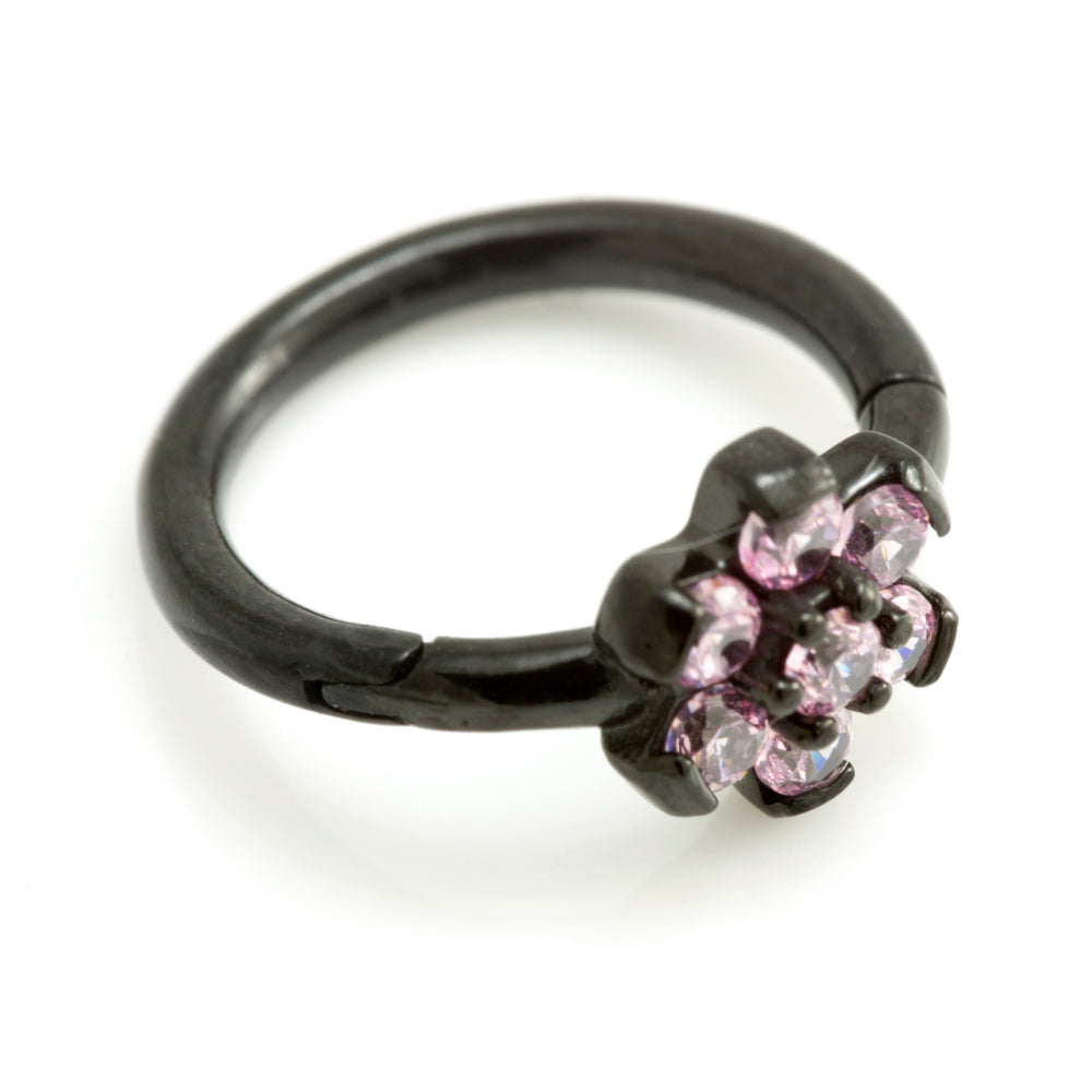 Black Steel Flower Gem Hinged Ring