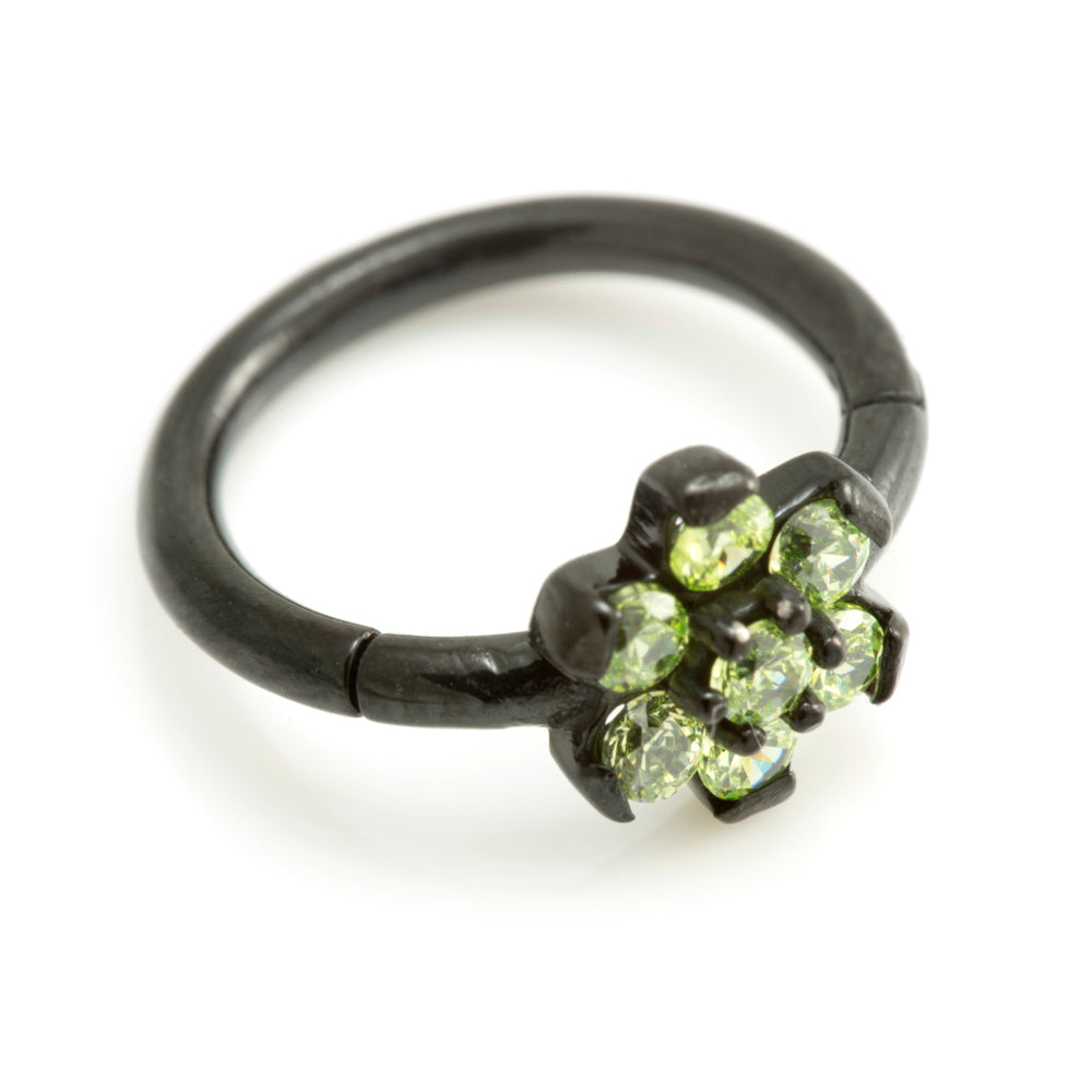 Black Steel Flower Gem Hinged Ring