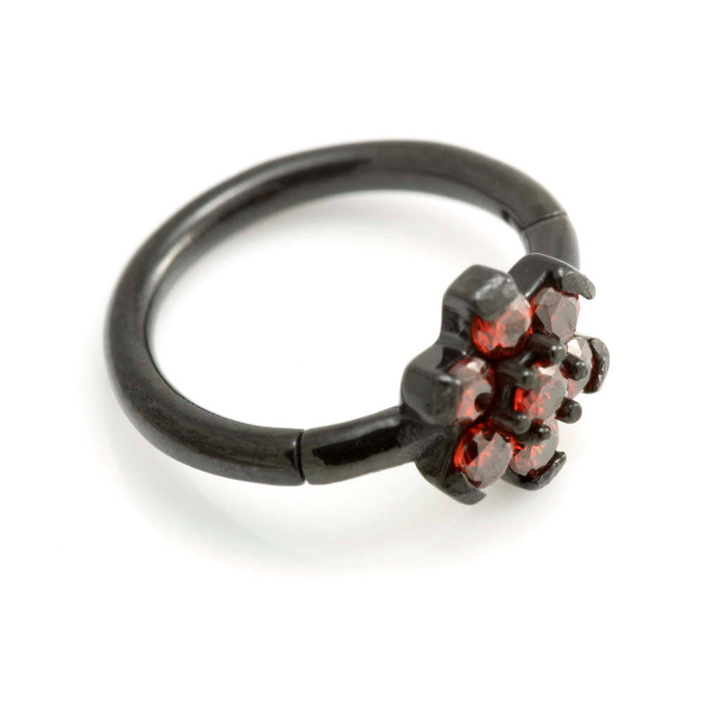 Black Steel Flower Gem Hinged Ring