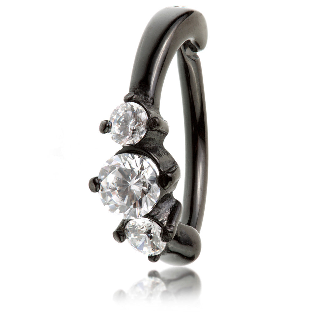 Black Steel Hinged Prong Gem Rook Ring