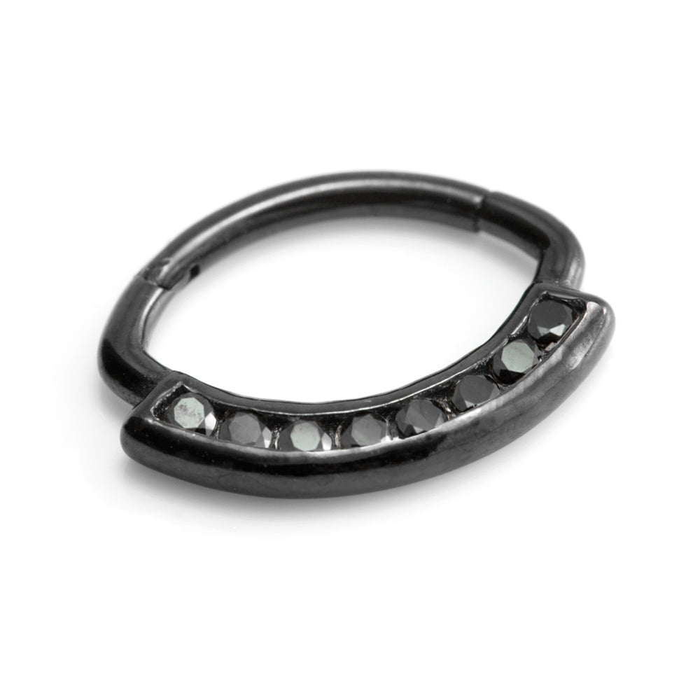 Black Steel Multi Jewelled Swarovski Daith Ring