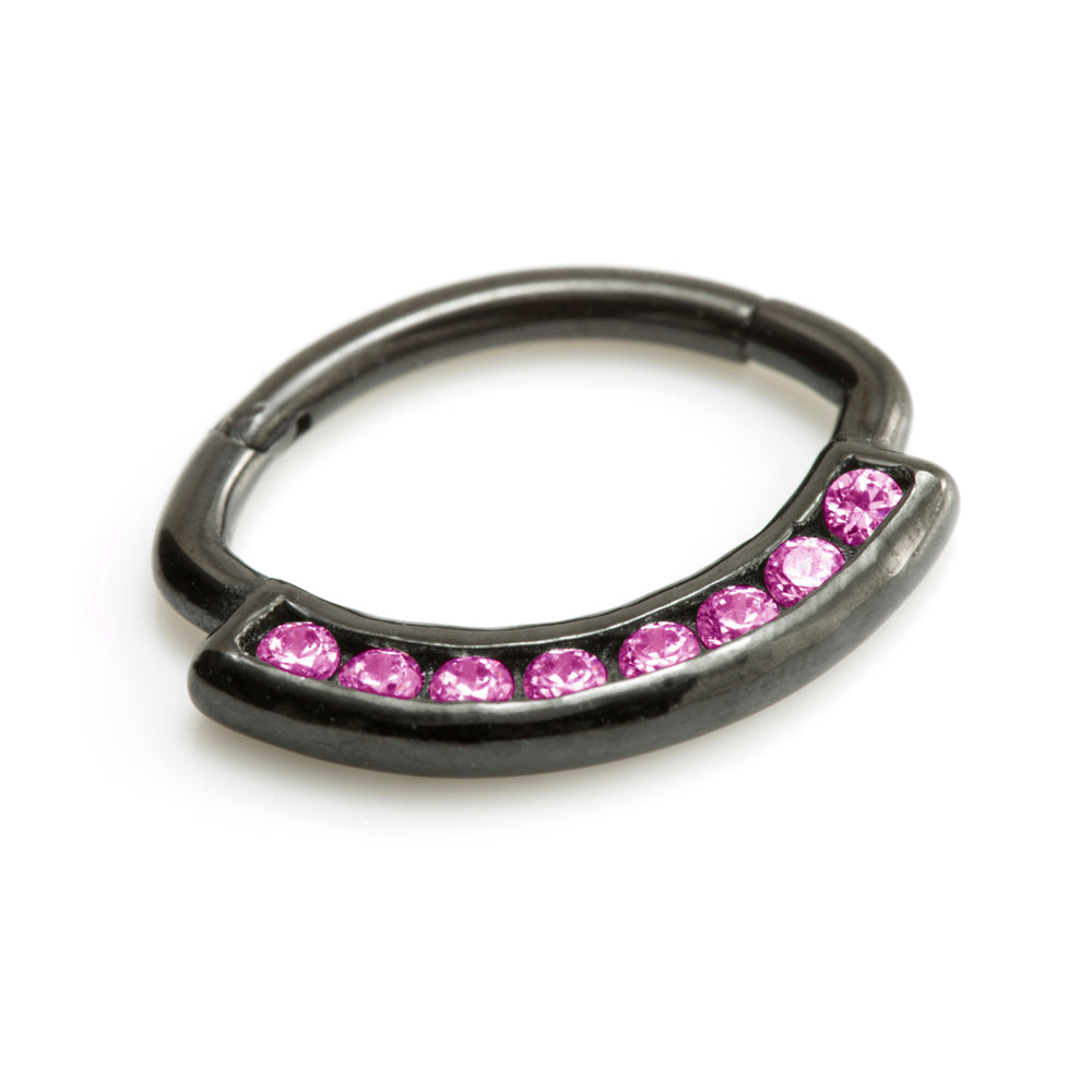 Black Steel Multi Jewelled Swarovski Daith Ring