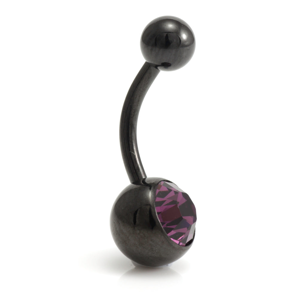 Black Steel Single Jewelled Navel Bar