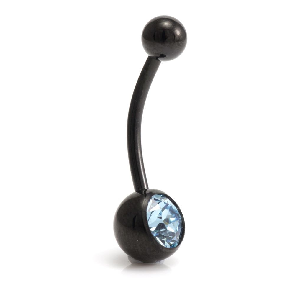 Black Steel Single Jewelled Navel Bar
