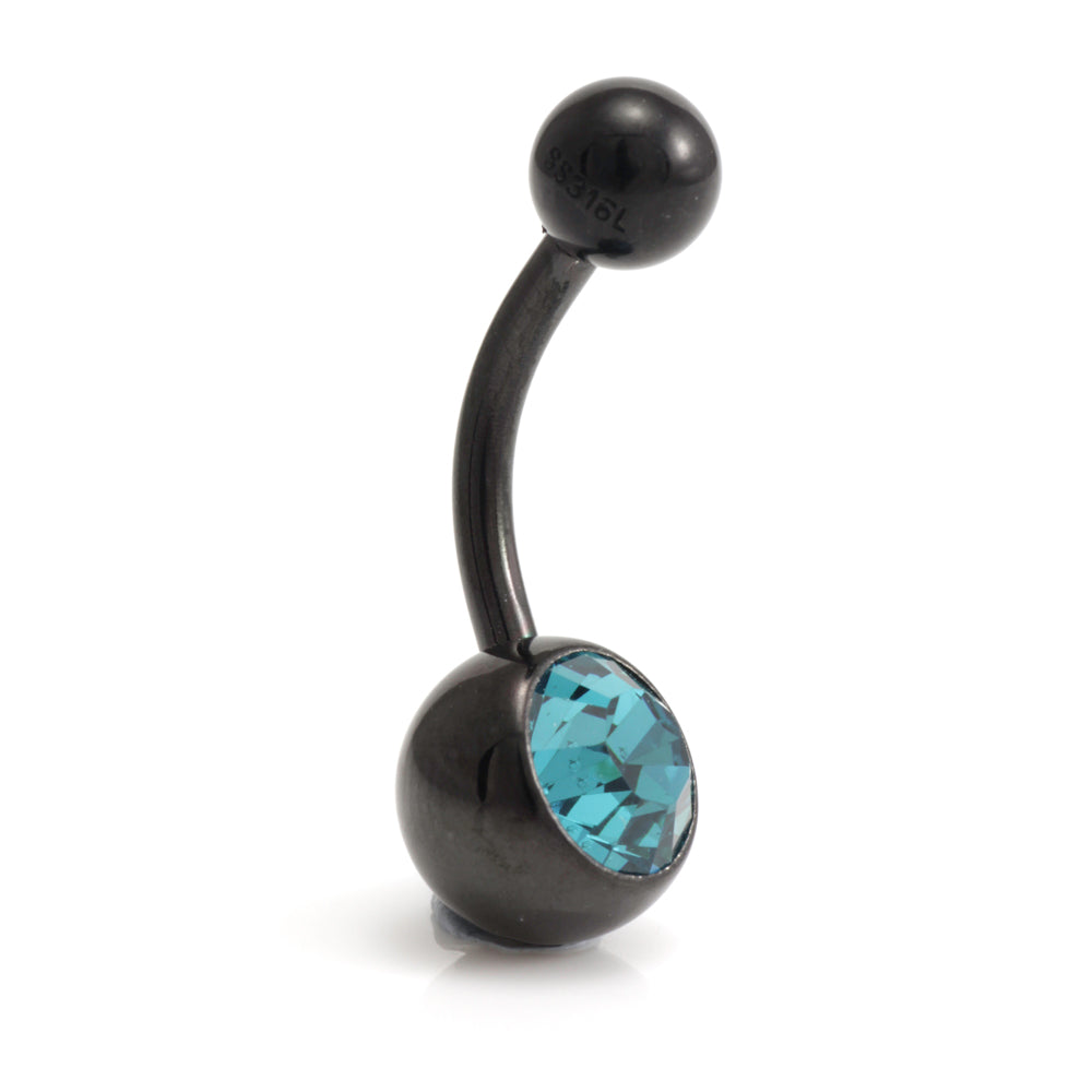 Black Steel Single Jewelled Navel Bar