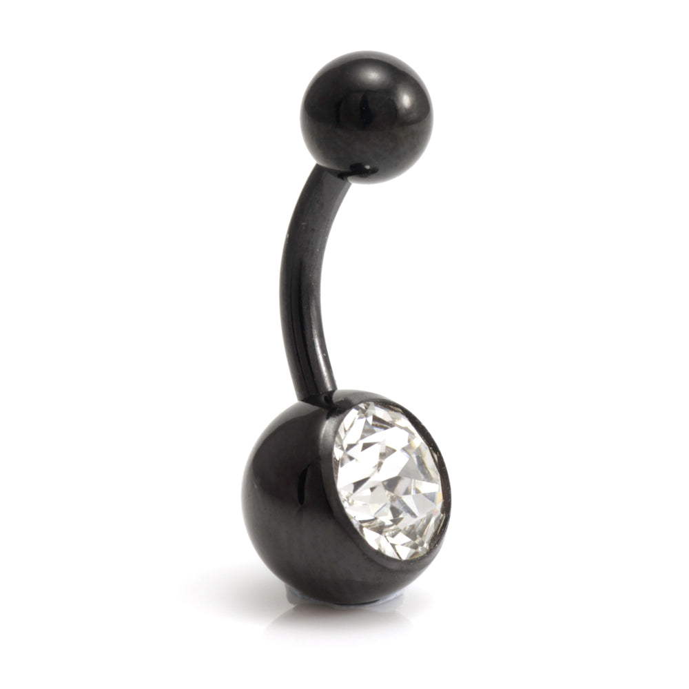 Black Steel Single Jewelled Navel Bar