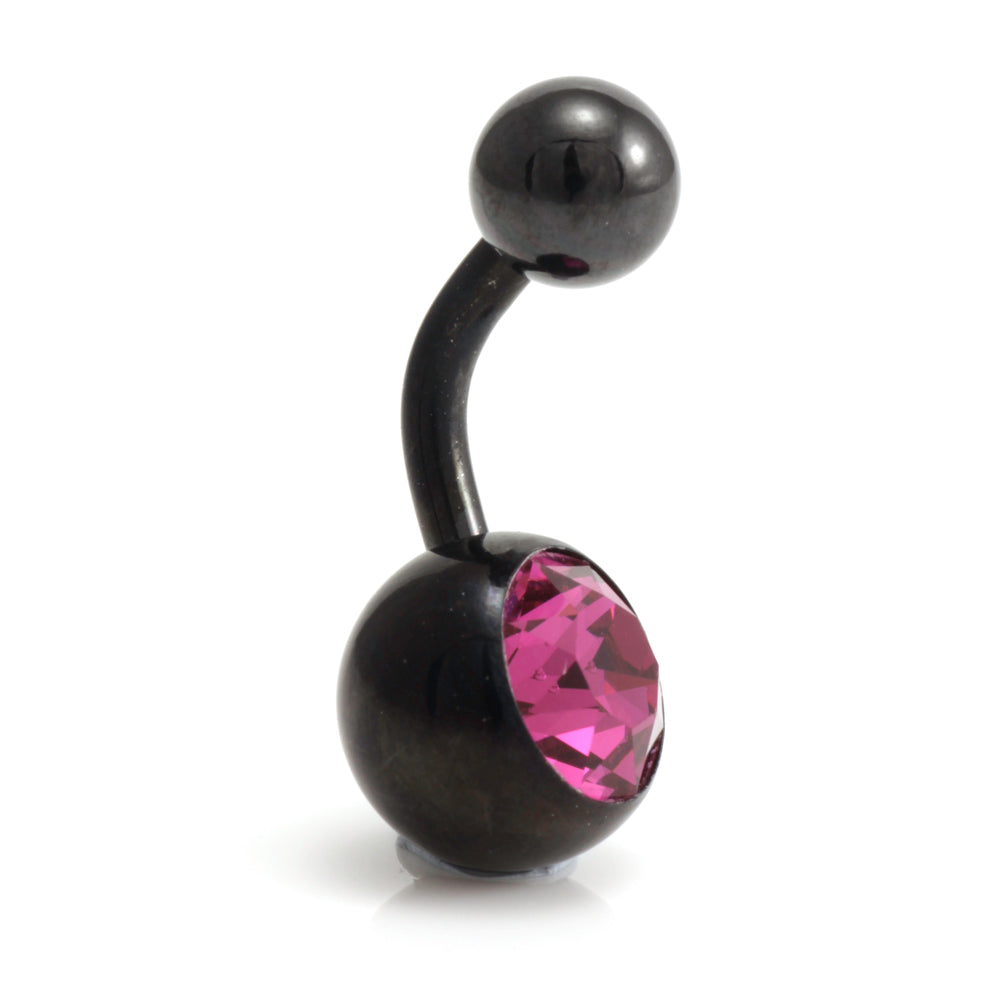 Black Steel Single Jewelled Navel Bar