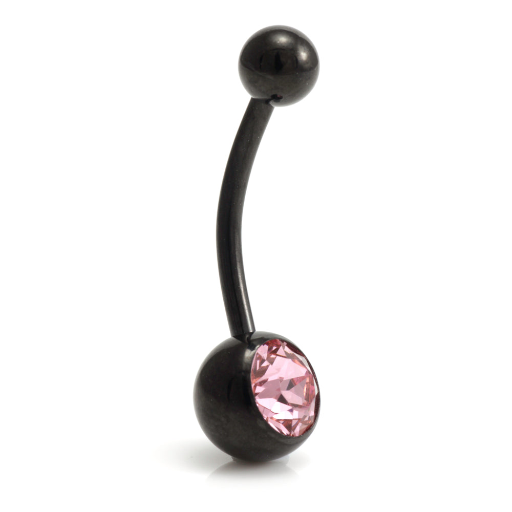Black Steel Single Jewelled Navel Bar