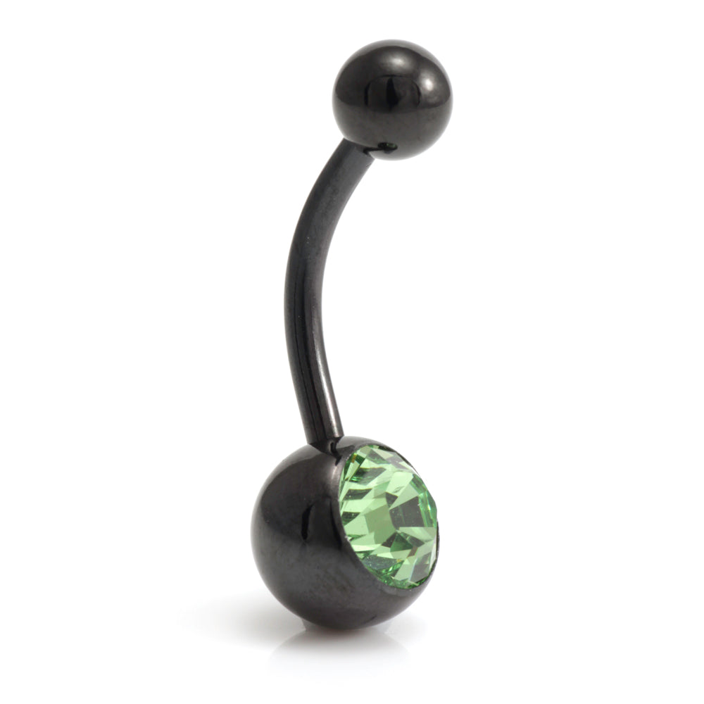 Black Steel Single Jewelled Navel Bar