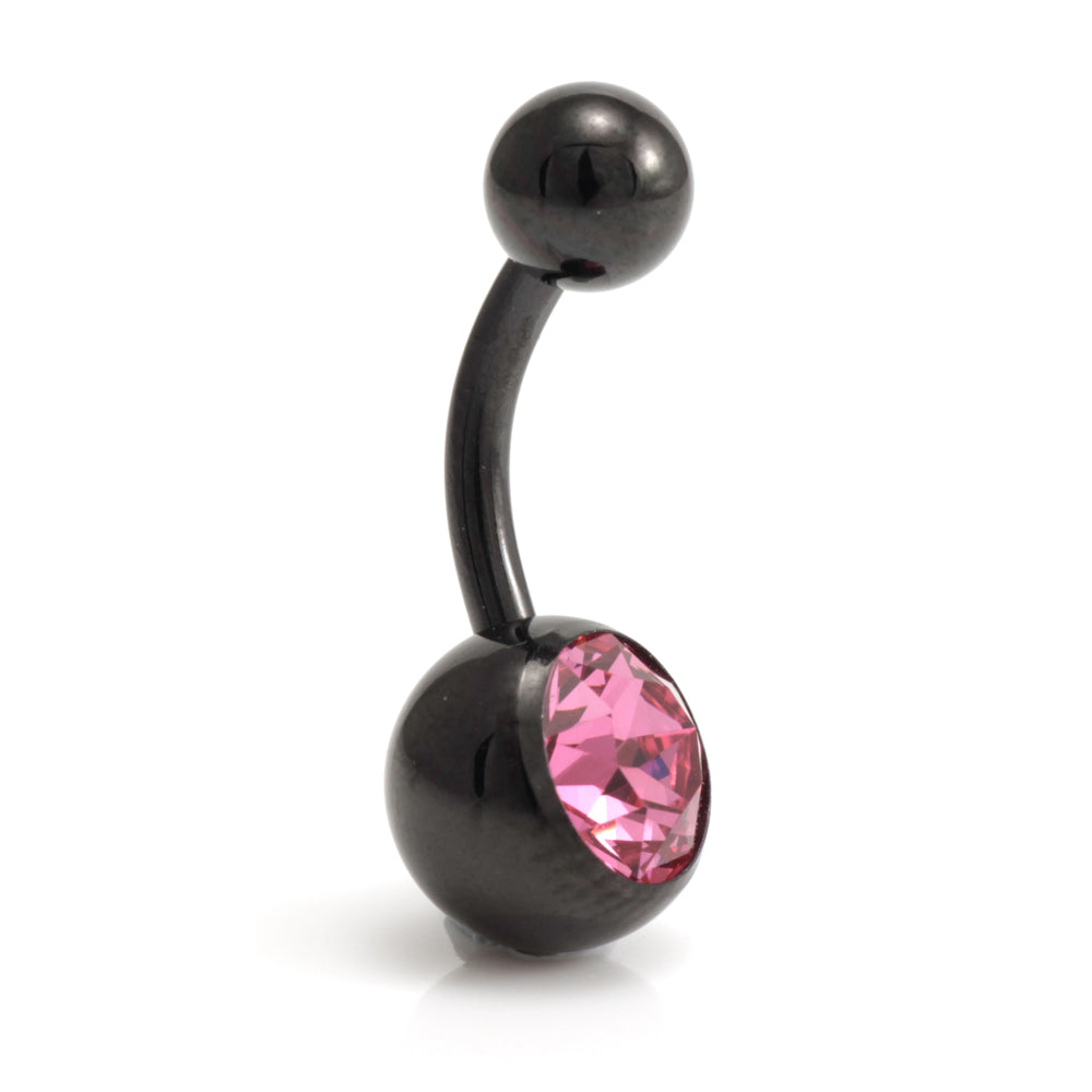 Black Steel Single Jewelled Navel Bar