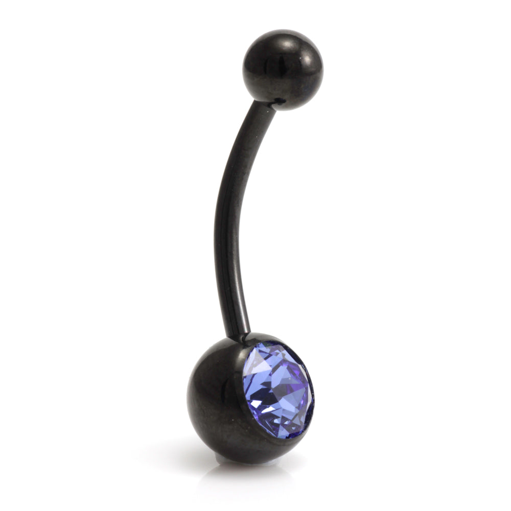 Black Steel Single Jewelled Navel Bar
