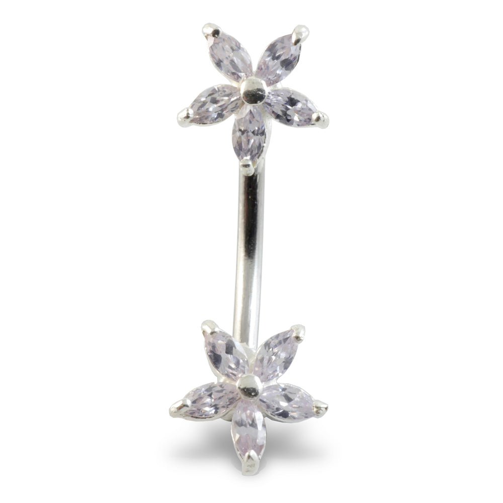 Double Flowers Silver & Steel Navel