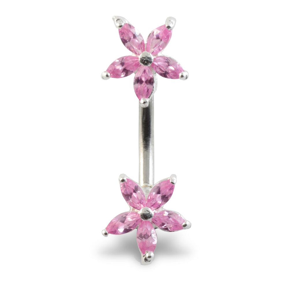 Double Flowers Silver & Steel Navel