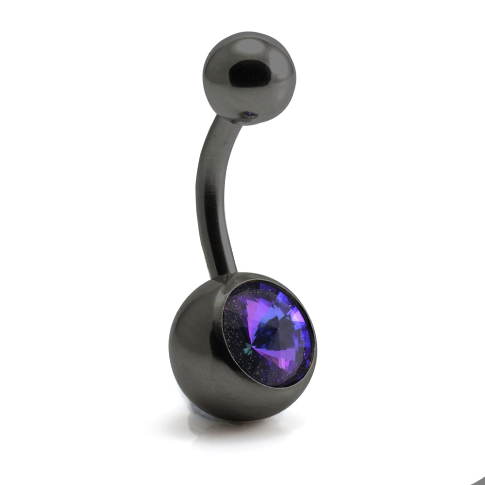 Evil Black Ti External Thread Single Jewelled Navel Bar