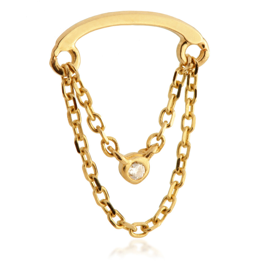 TL - 14ct Threadless Curved Bar & Double Chain Jewelled Attachment