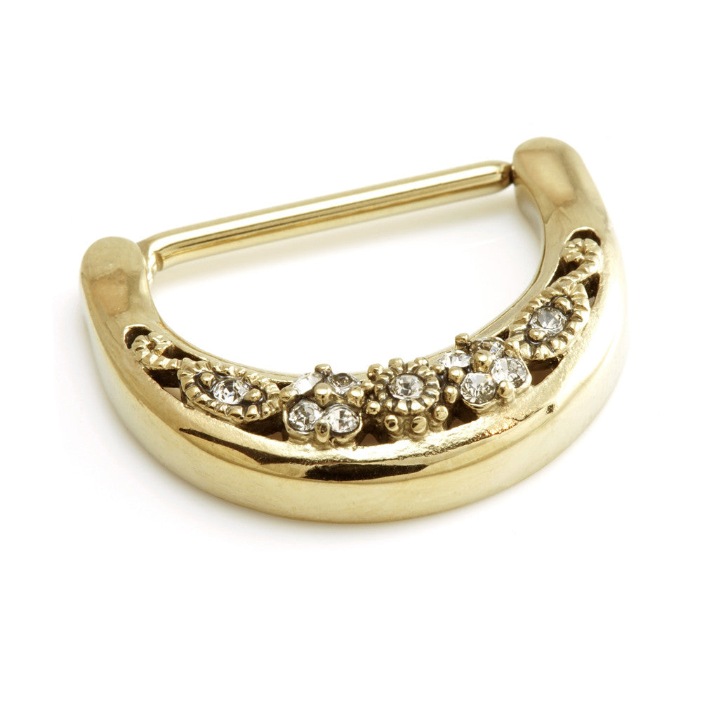 Zircon Gold Steel Filigree Gems Nipple Clicker