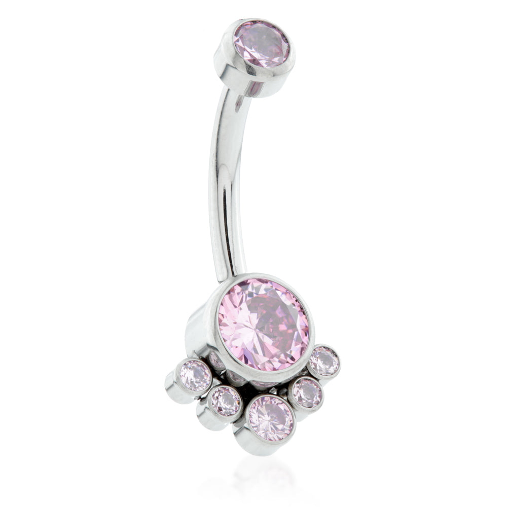 Internal Ti Double Jewelled Navel with 6 Gem Cluster
