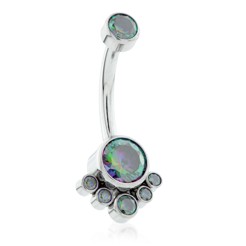 Internal Ti Double Jewelled Navel with 6 Gem Cluster