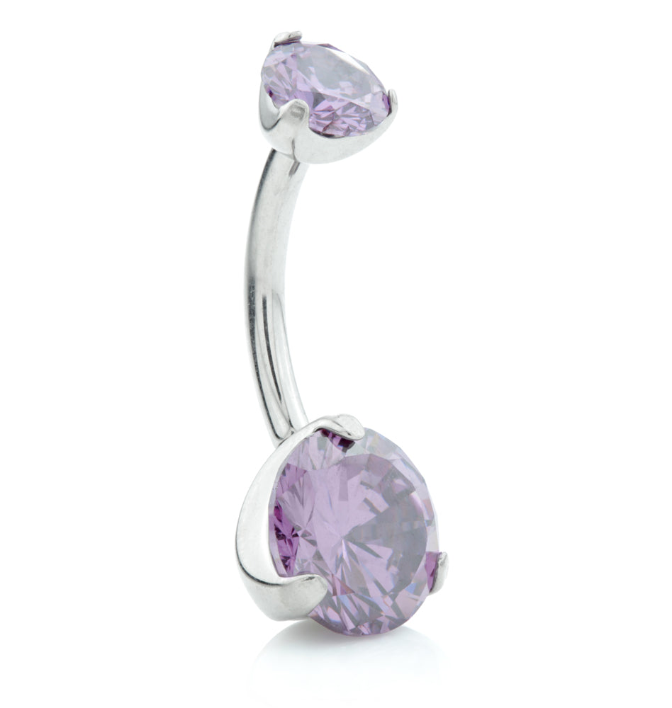 Internal Ti Double Prong Set Jewelled Navel