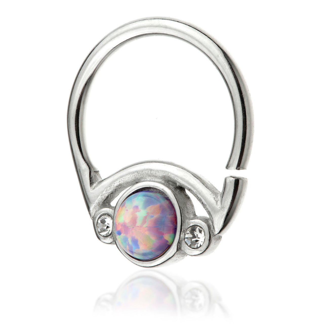 Steel Pink Opal Moon Shaped Seamless Ring