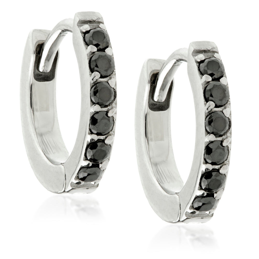 Pave Gem Small Steel Huggie Hoop Earrings (Pair)