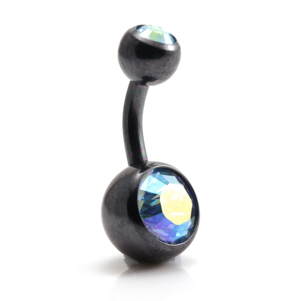 PVD Black Ti Double Jewelled Navel Bar