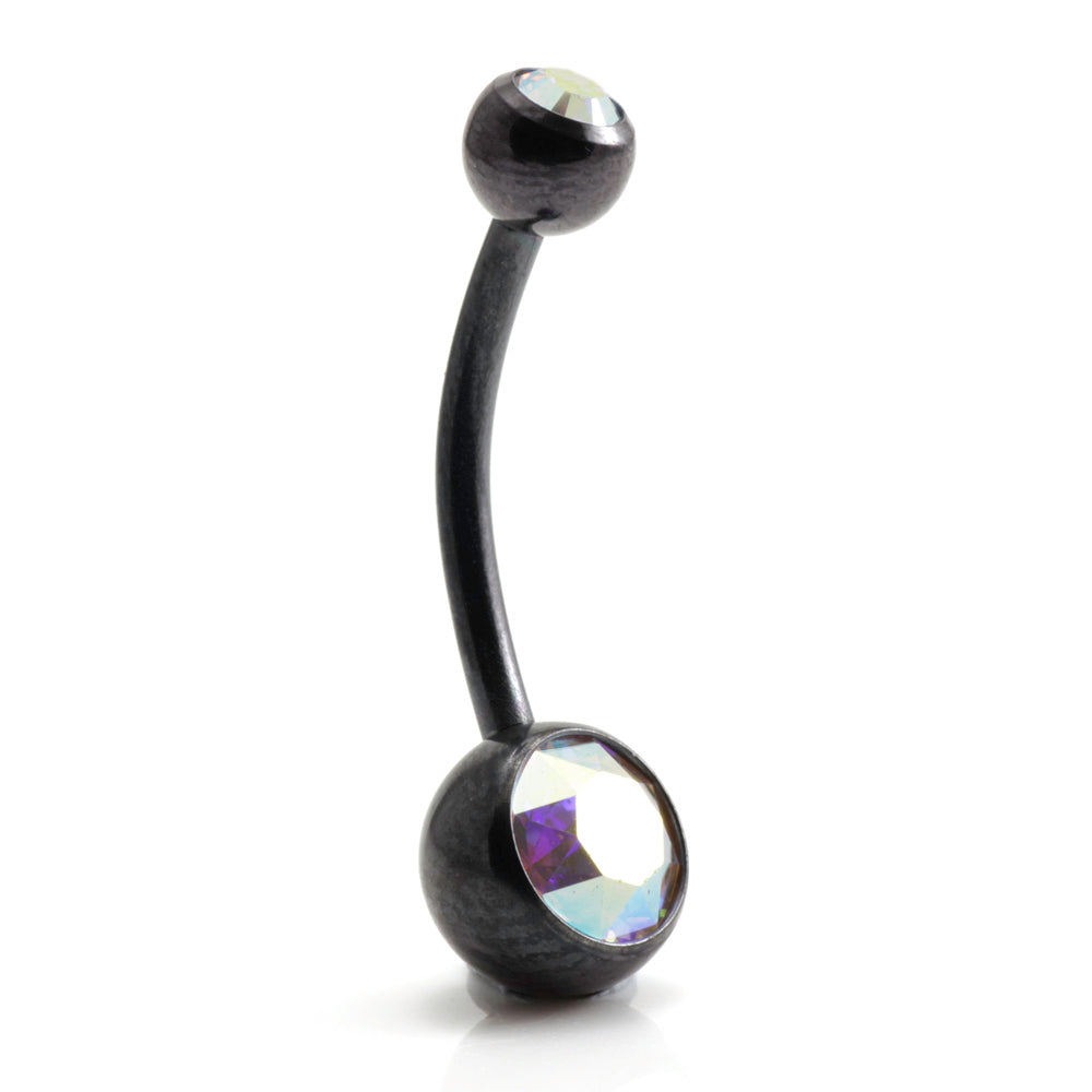 PVD Black Ti Double Jewelled Navel Bar