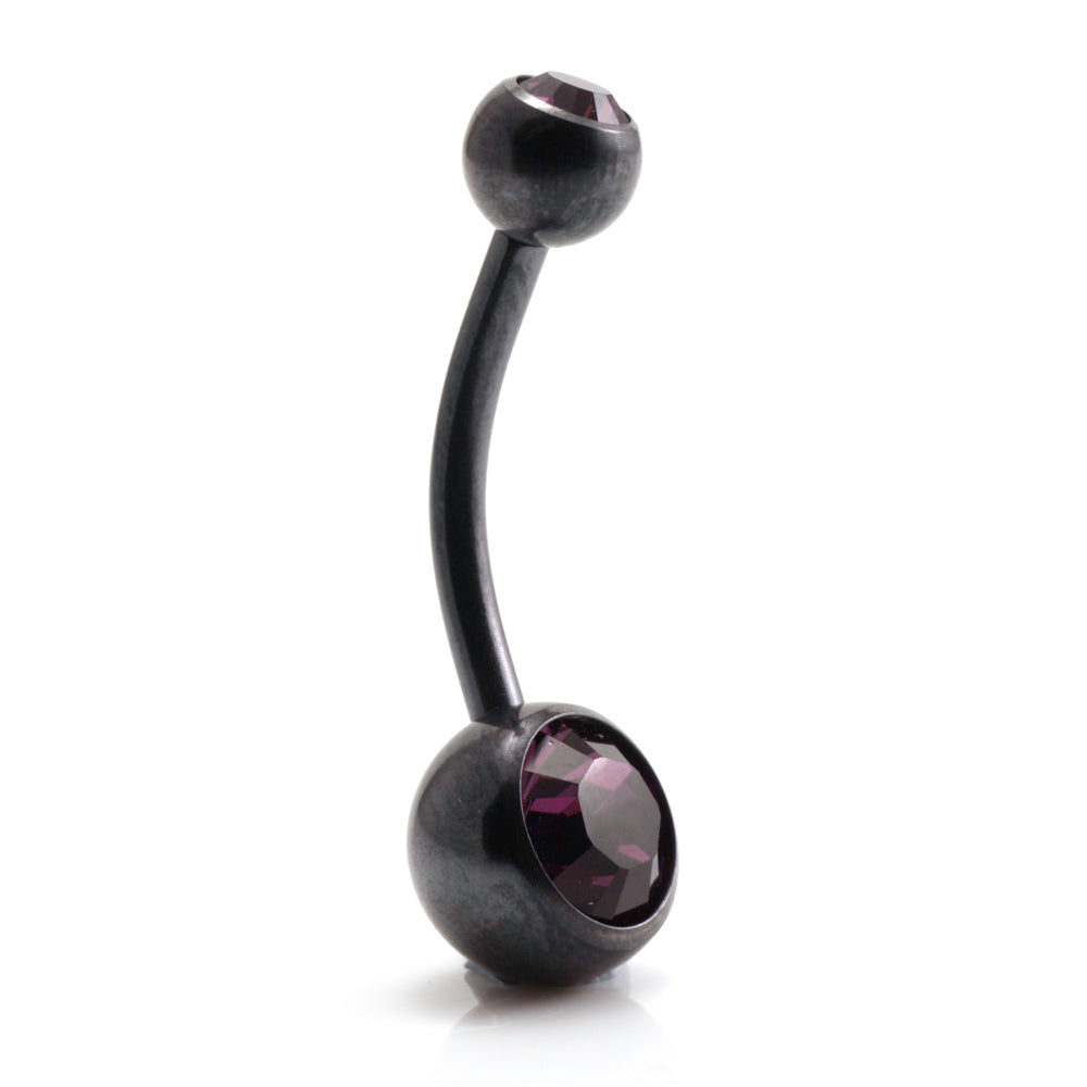 PVD Black Ti Double Jewelled Navel Bar