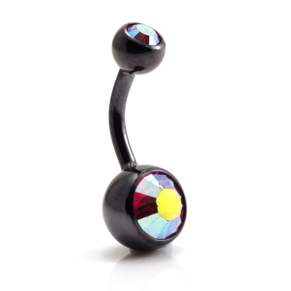 PVD Black Ti Double Jewelled Navel Bar